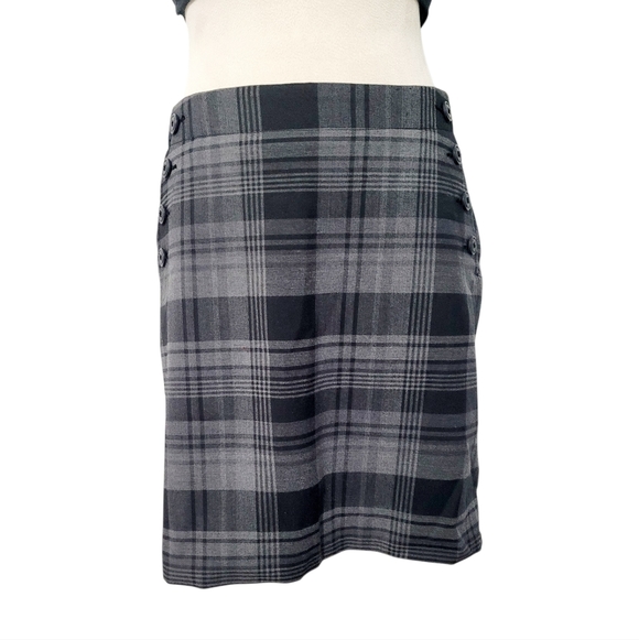GAP Stretch Plaid Gray Button Detail Skirt Size 4 Career Preppy Lined Side  Zip - Picture 3 of 14